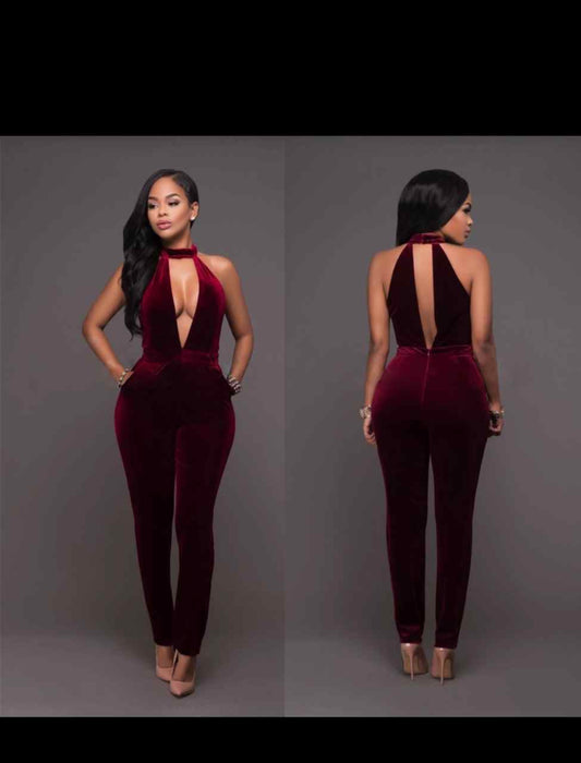 Sleeveless velvet jumpsuit women - Youmibeautystore